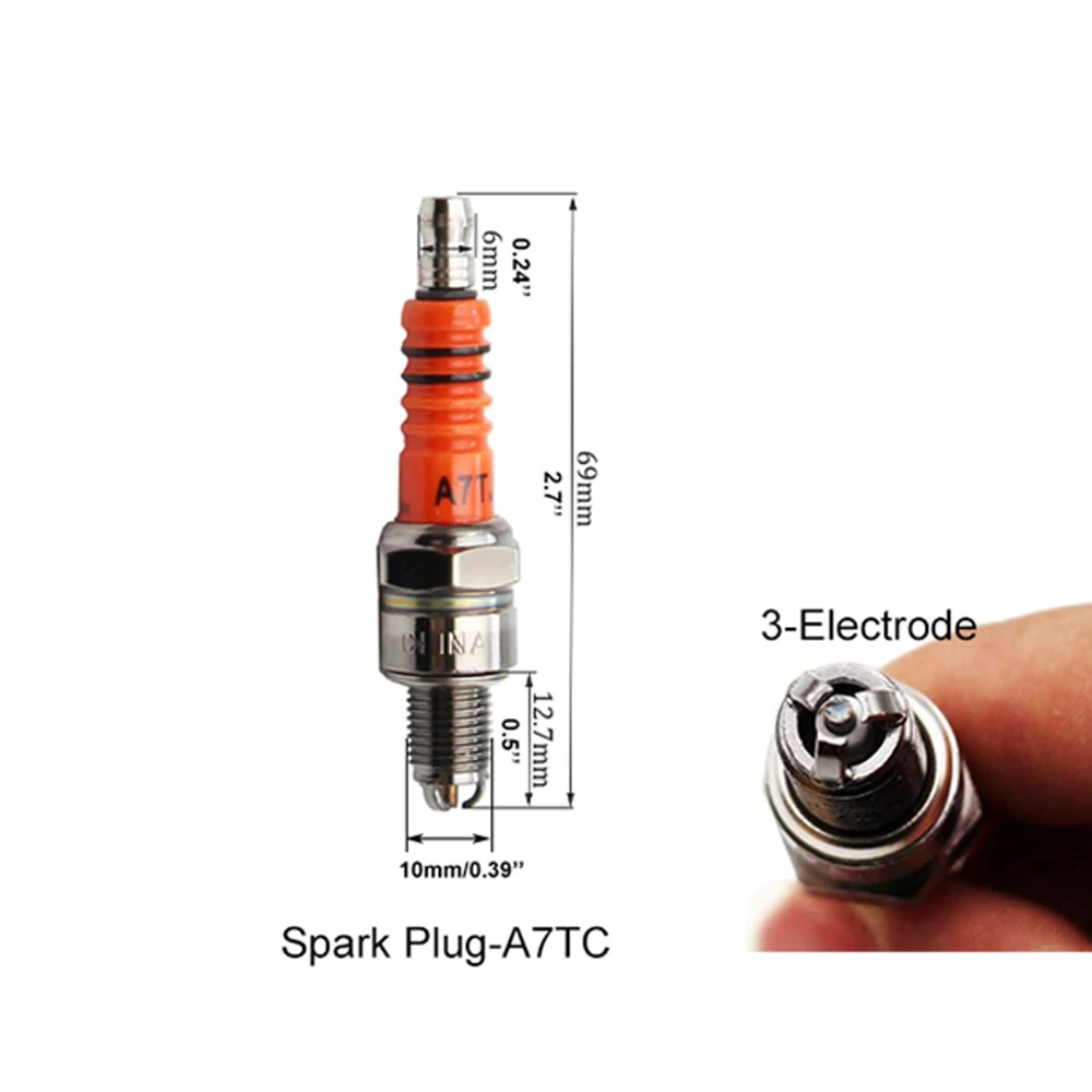 2pcs Racing Spark Plug 3 Electrode A7TC for 50cc 70cc 110cc 125cc 150cc Atv Scooter Dirt Bike Go Kart Triple Electrode