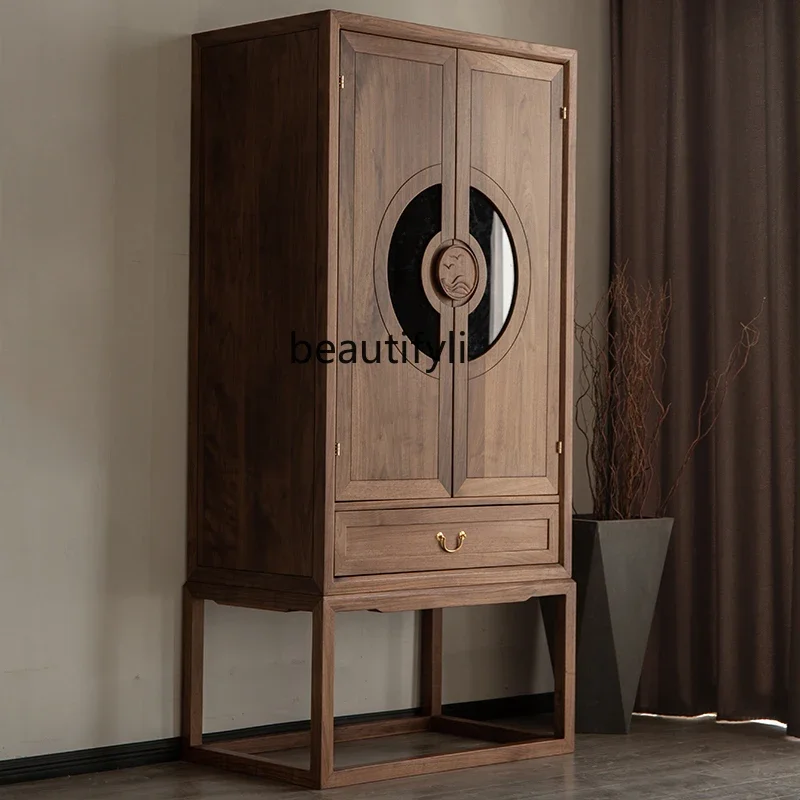 

Asmt52 Solid wood wardrobe New Chinese black walnut home bedroom small apartment, simple wardrobe