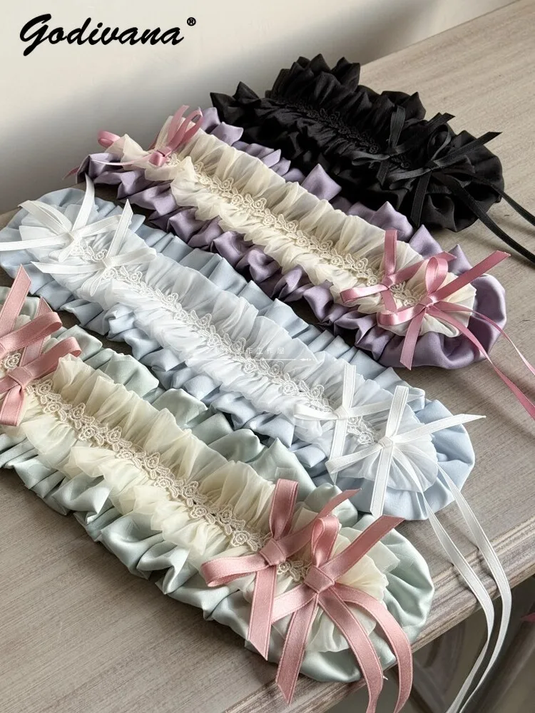 Original Lolita Color Matching Handmade Headband Sweet Girl Women's Cosplay Accessories Bow Satin Hairband Headwear