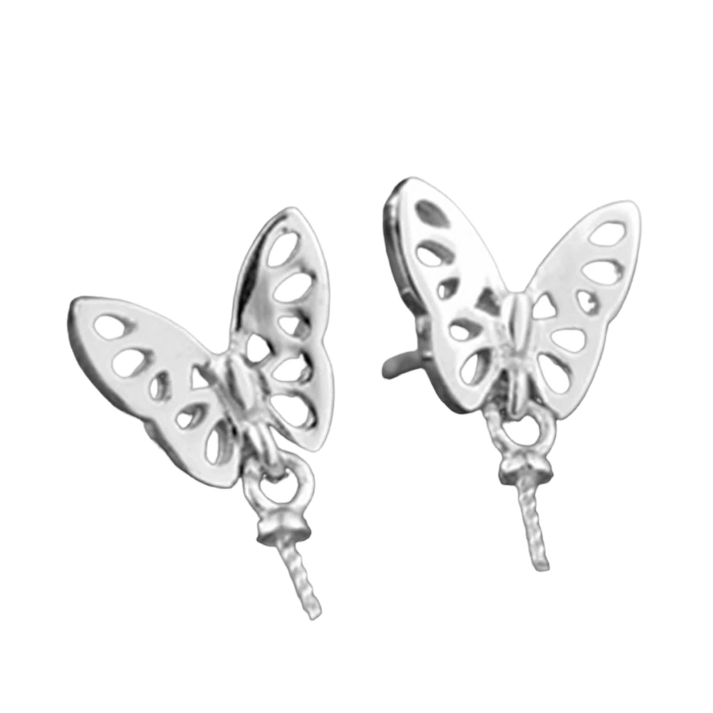 

Sterling Silver Earring Base for 6-11mm Round Beads White Gold Plated 925 Silver Butterfly Shape Earring Components