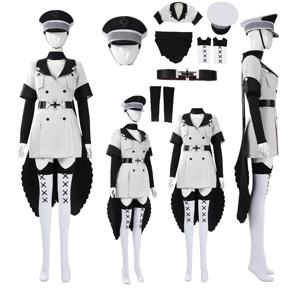 Costumes de cosplay Anime Akame Ga Kill Esdeath, chapeau, cape, ceinture, uniforme de chasse général, ensemble de tenue pour spectacle de scène d'Halloween