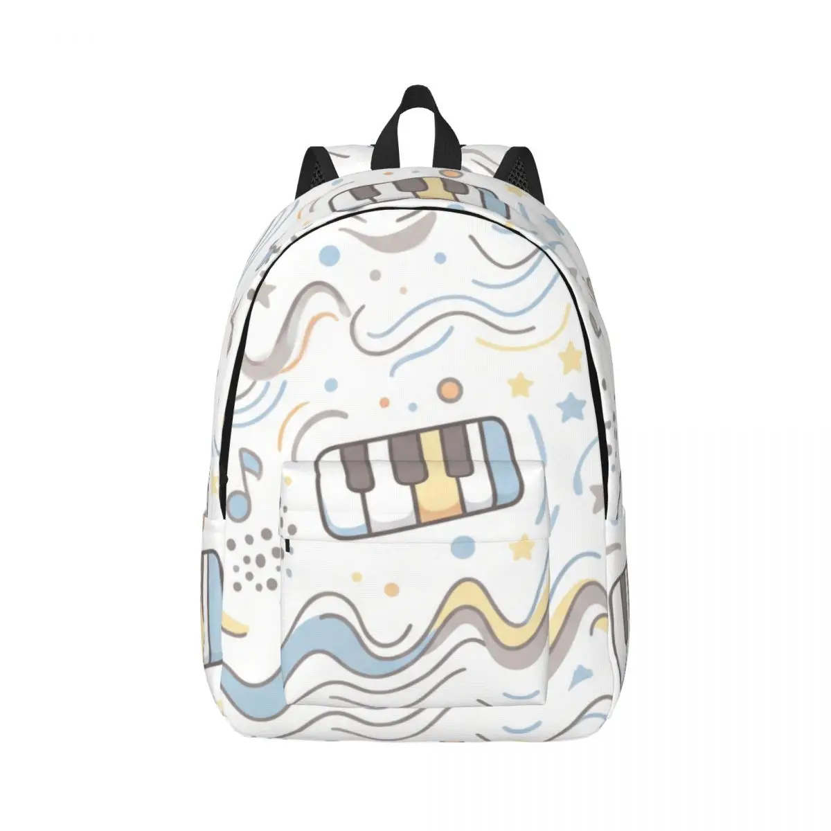 Moon School Backpack Allover Piano Key Rhythm Mark Star Speaker Dot Cute Kawaii Light Gro Daypack for College Class Weekend Gift