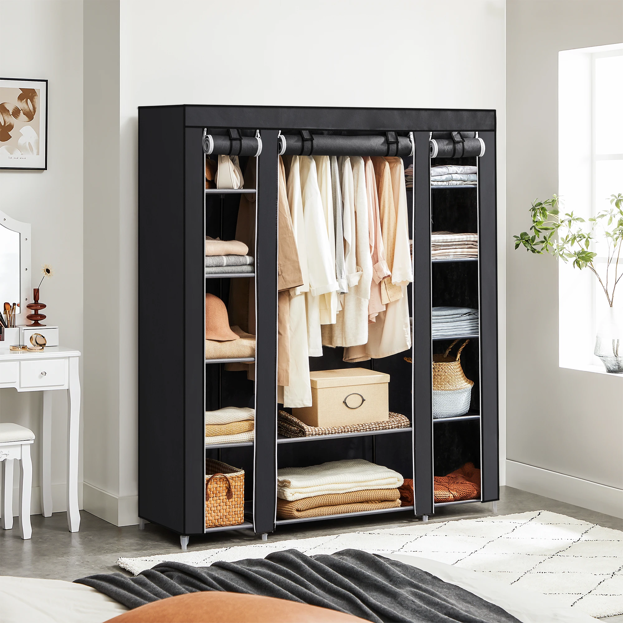 Image of SONGMICS Kleiderschrank, 2er Set, Stoffschrank, mit Kleiderstange und Ablagen, Soffüberzug, für Schlafzimmer, Ankleidezimmer