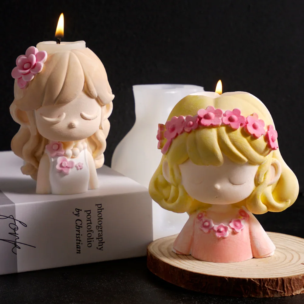 Close Eyes Girl Flowerpot Silicone Molds DIY Home Garden Succulent Plants Pot Epoxy Resin Mould Candlestick Holder Plaster Mold