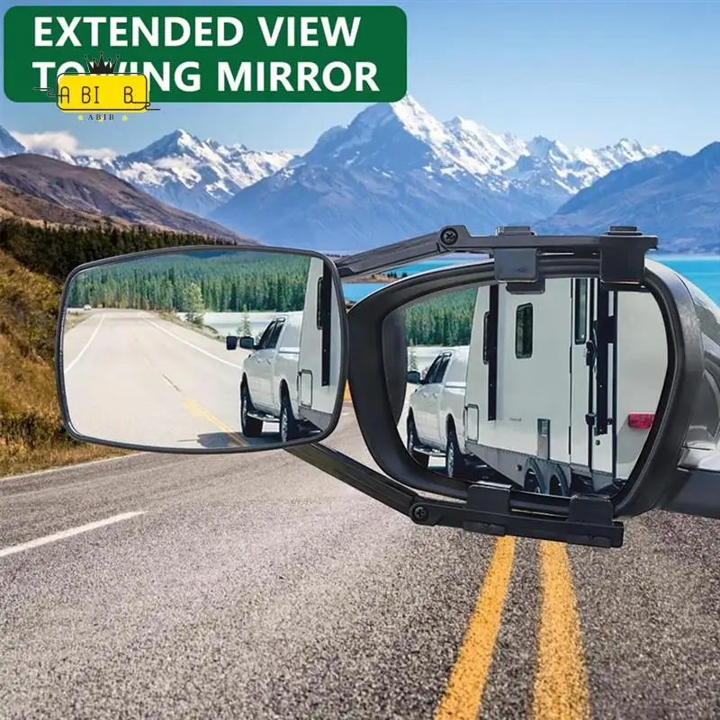 

ABIB -Clip-On Towing Mirrors Extended Mirrors For Towing 360° Rotation Adjustable Towing Mirror, Black 2PCS