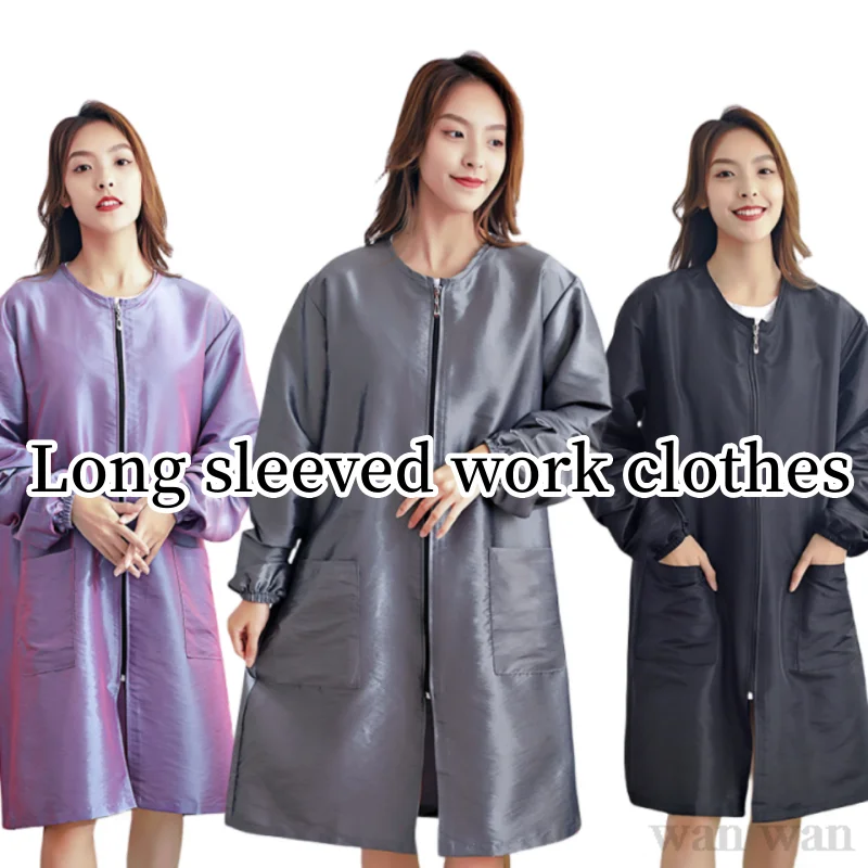 

Long Sleeved Beauty Salon Uniform Pet Grooming Work Clothes Barber Shop Hairdresser Robe Long Style Anti Hair Gown Women's Apron