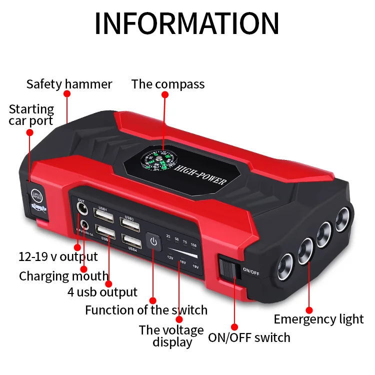 Portable Vehicle Tools Car Power Bank Jump Start Booster 12000mah Power Jump Start Powerbank