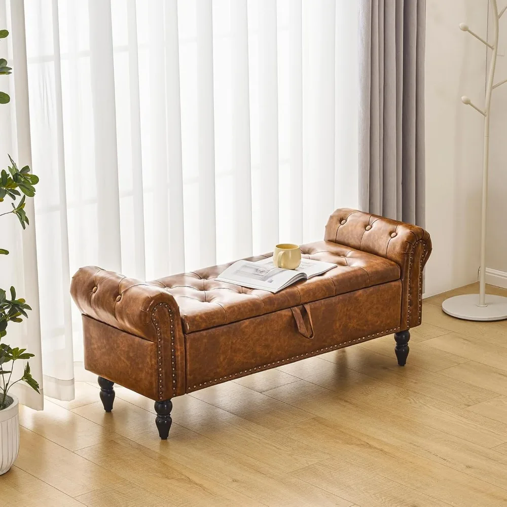 مسند تخزين لغرفة النوم مع تنجيد من الجلد الصناعي، نهاية مقعد السرير لغرفة المعيشة وغرف النوم #6