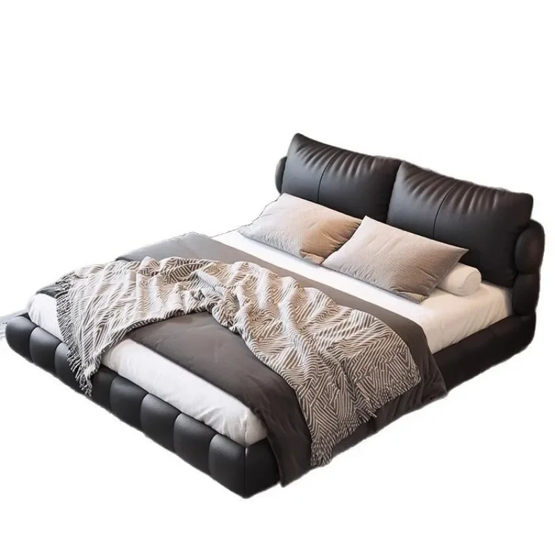 Italian leather bed double bed, master bedroom storage modern leather art bed