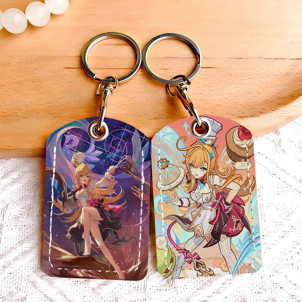 

Game Genshin Impact Escoffier Card Holder With Keychain Executive Protection For Bank Credit Subway Bus Case