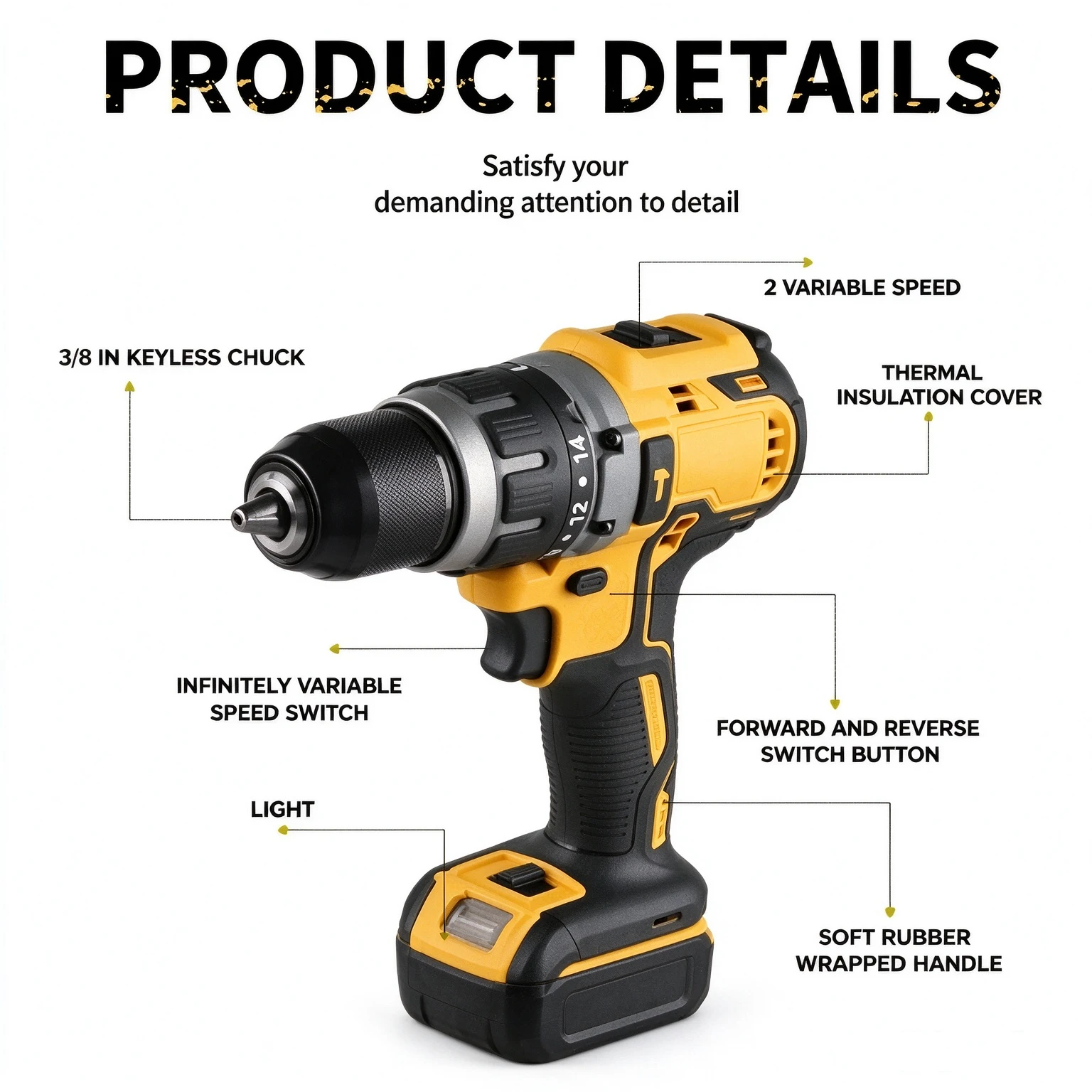 20V Cordless Brushless Impact Drill LED Light Powerful Multi-functional Electric Power Tool,No Battery No Charger,Drill Driver