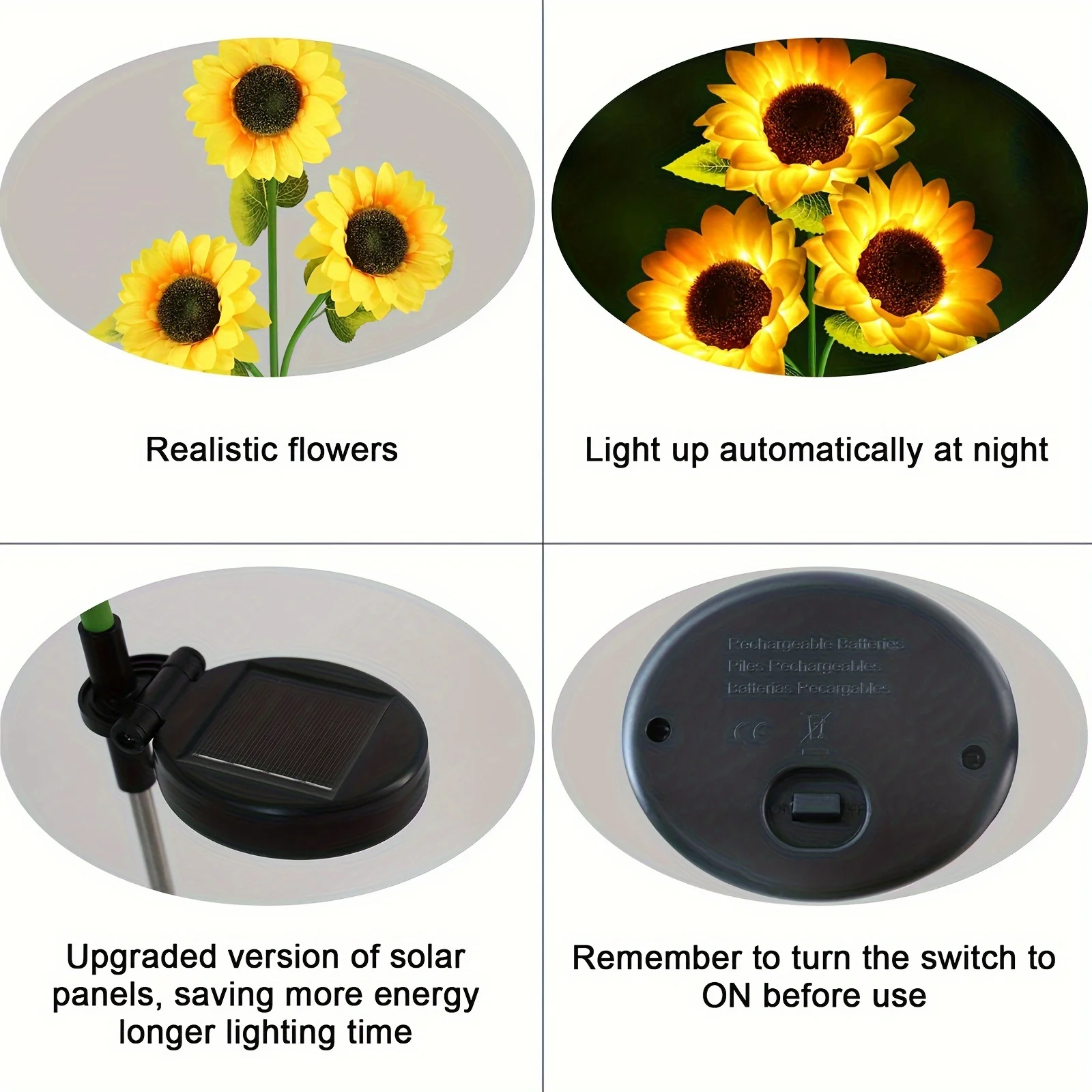 Sunflower Solar Lamp Ground Outdoor Waterproof Yard Power LED Artificial Flower Light for Courtyard Landscape Garden Decoration