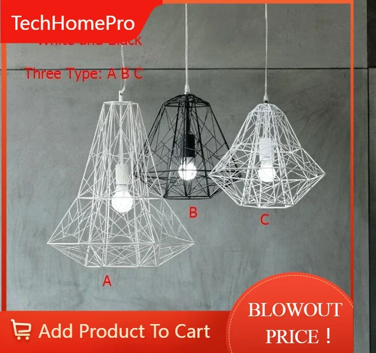 TechHPModern Wrought Iron Bird Cage Pendant Light American Retro Industrial LOFT Bar Lamp Hanging