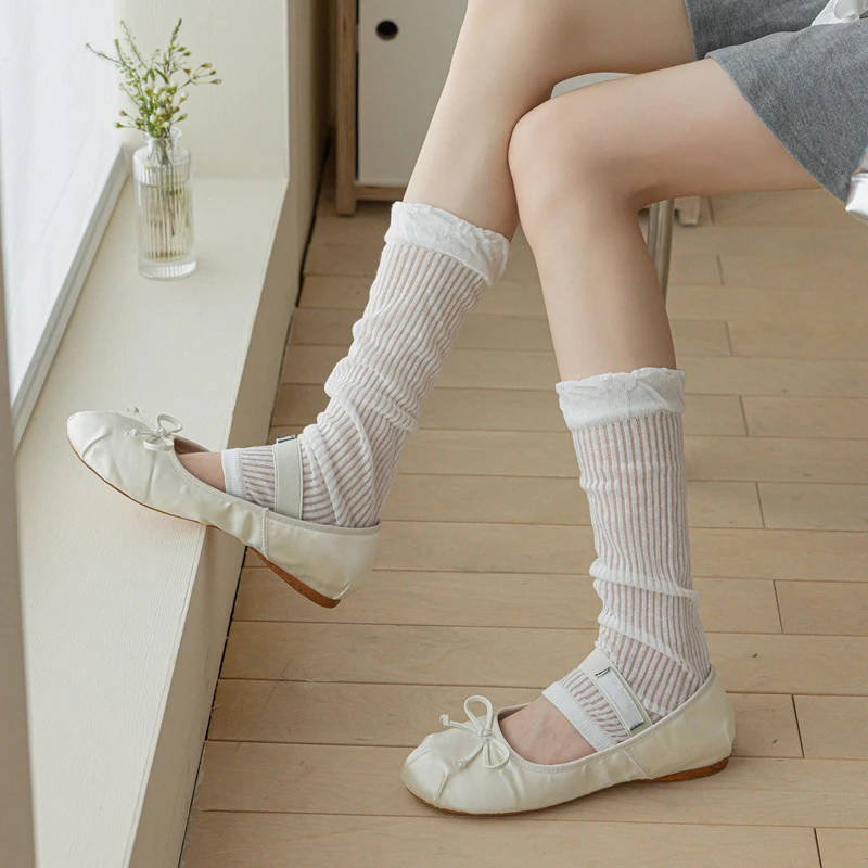 New Women Leg Warmers Solid Color Korean Style Thin Long Women's Socks Casual Fashion Mesh Plain High Quality Simple Comfortable