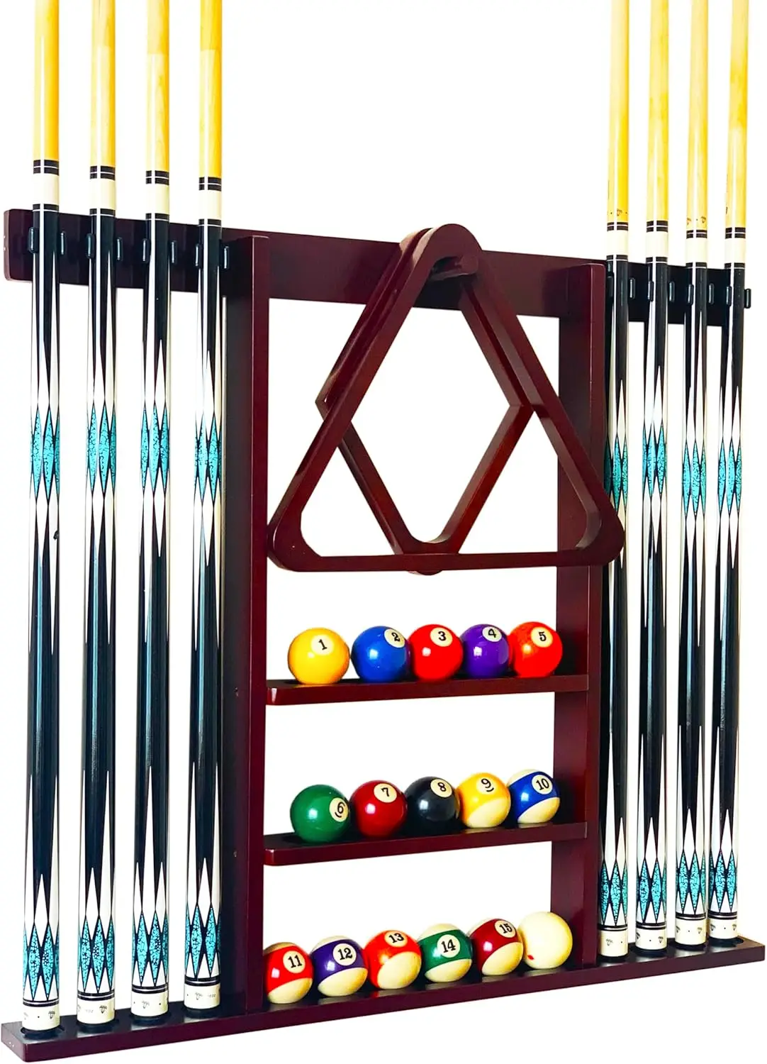 

Solid Wood Wall Mount Pool Cue Holder for 8 Sticks, Billiard Rack Accessory