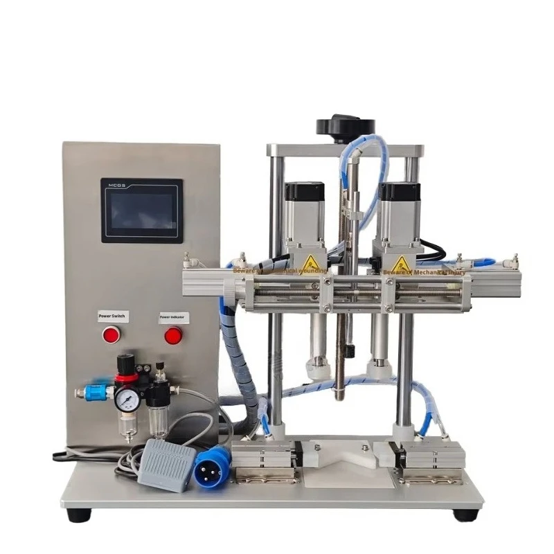 Semi-automatic servo capping machine torque adjustable cosmetic threaded cap four-wheel capping machine control accuracy 800W
