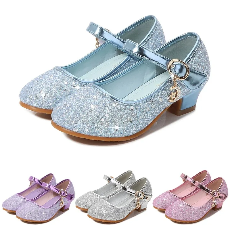 

Fairy Girl High Heels Princess Shoes Halloween Cosplay Kids Shiny Sofia Cinderella Aurora Rapunzel Party Dress Up Leather Shoe
