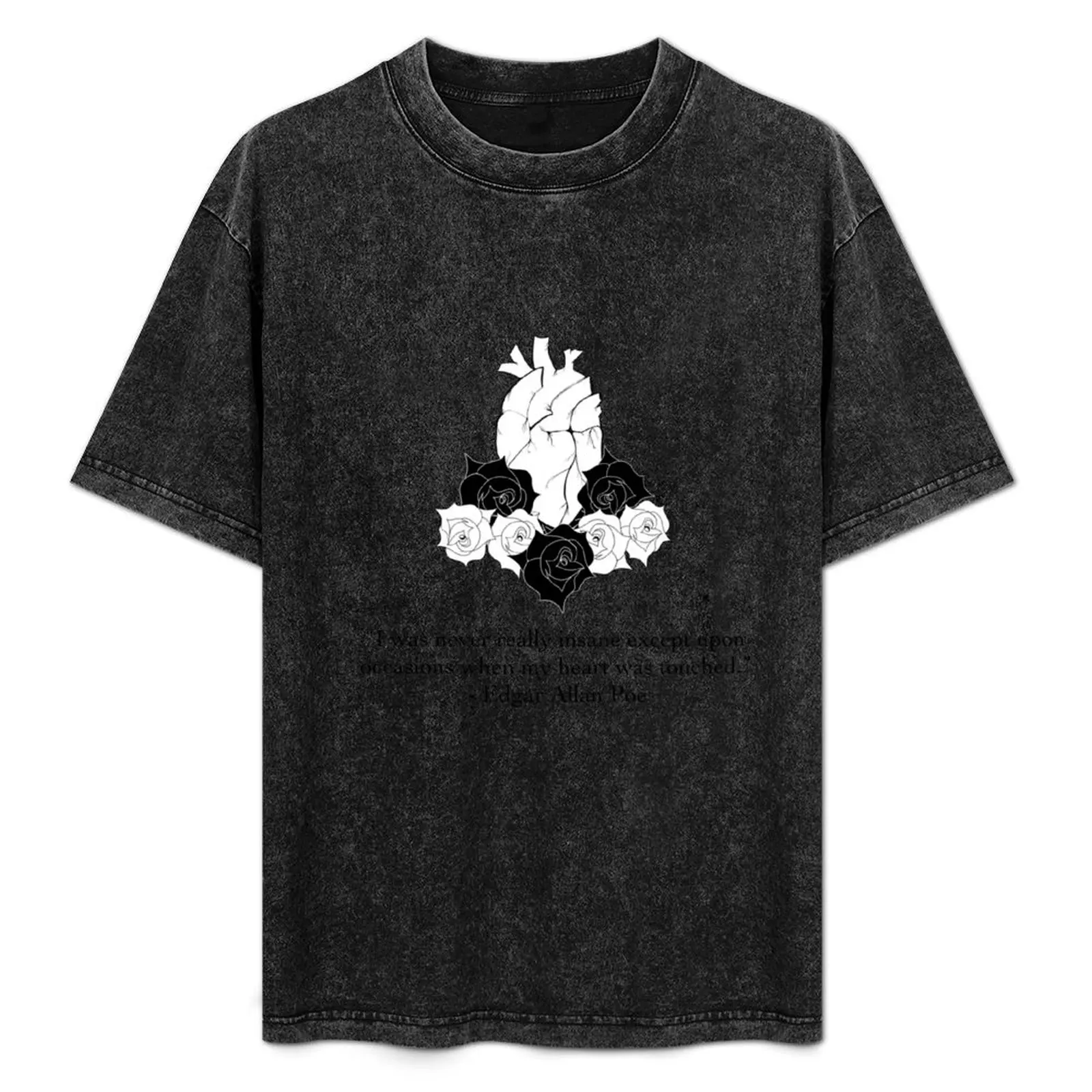 

Edgar Allan Poe Anatomical Heart With Roses T-Shirt Basic Solid Tee for Daily Use