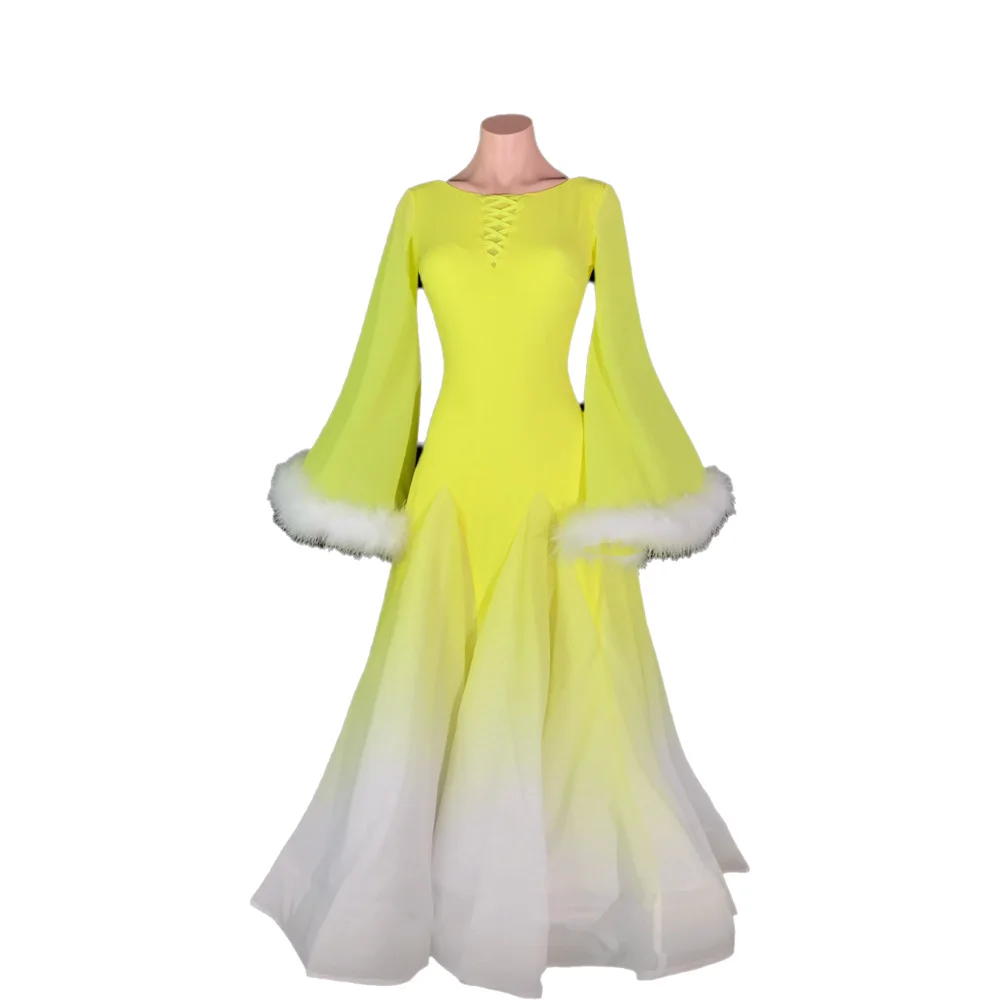 Vestido de baile latino AB Stone para mujer, adulto, niños, de gama alta, personalizado, moderno, ganso, amarillo, negro, piscina, Samba