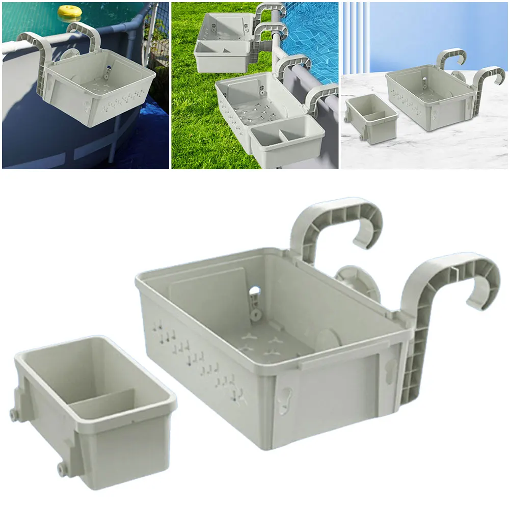 

Pool Storage Basket with Cup Holders Fit 3-Inch Or Smaller Top Rails Ground Pool Storage Basket Above Ground Pool Accessories