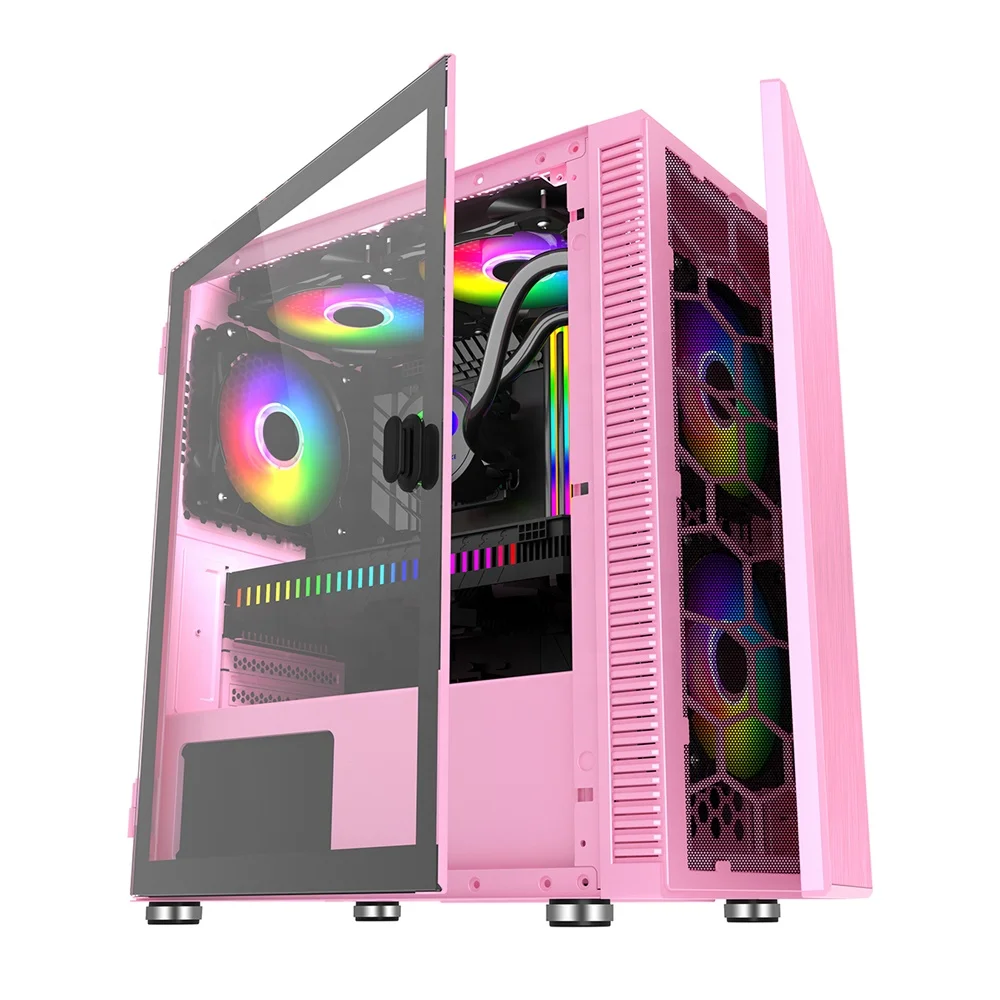 Tempered Glass Panel ATX Tower Gaming PC Case with Door