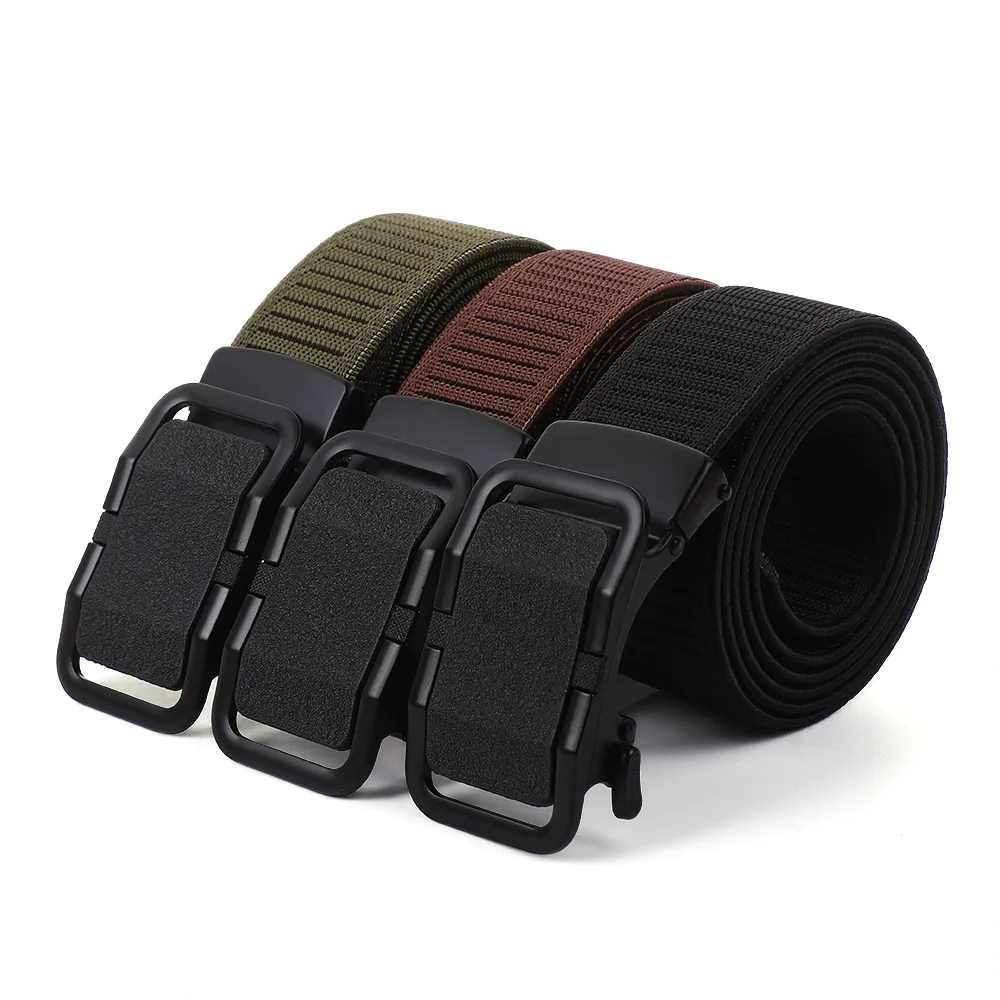 Taktischer Automatik-Gürtel für Herren mit Metallverschluss, aus Nylon-Canvas, gewebt und elastisch, für Outdoor-Arbeit und alltägliche Freizeitkleidung