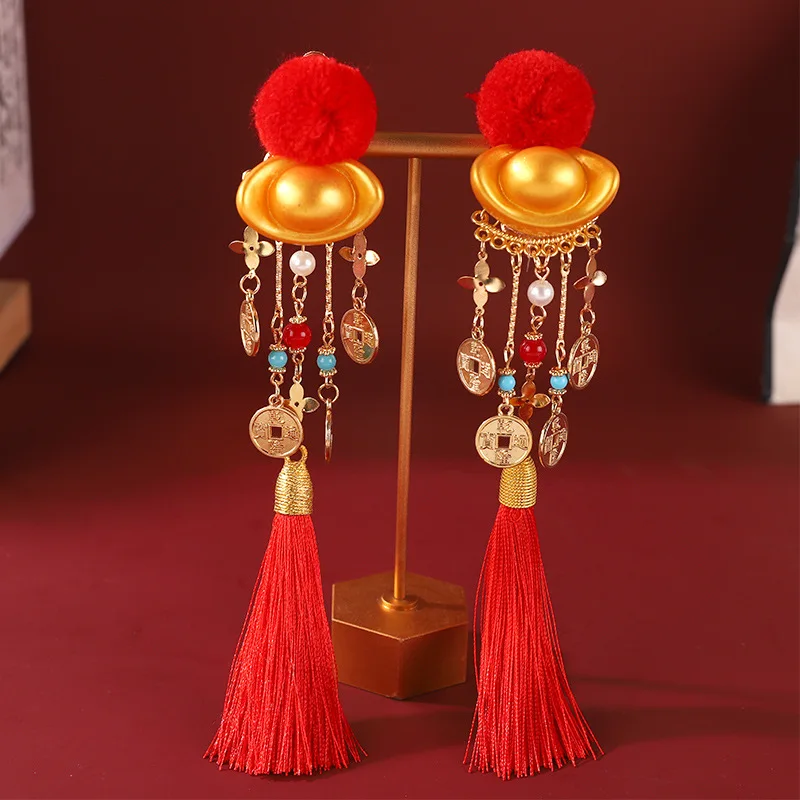 Bracelet Hand String Original Hanfu Guofeng Yuanbao Hair Ball Hairpin Cute New Year Tassel Hairpin Tang Style Children's Hair