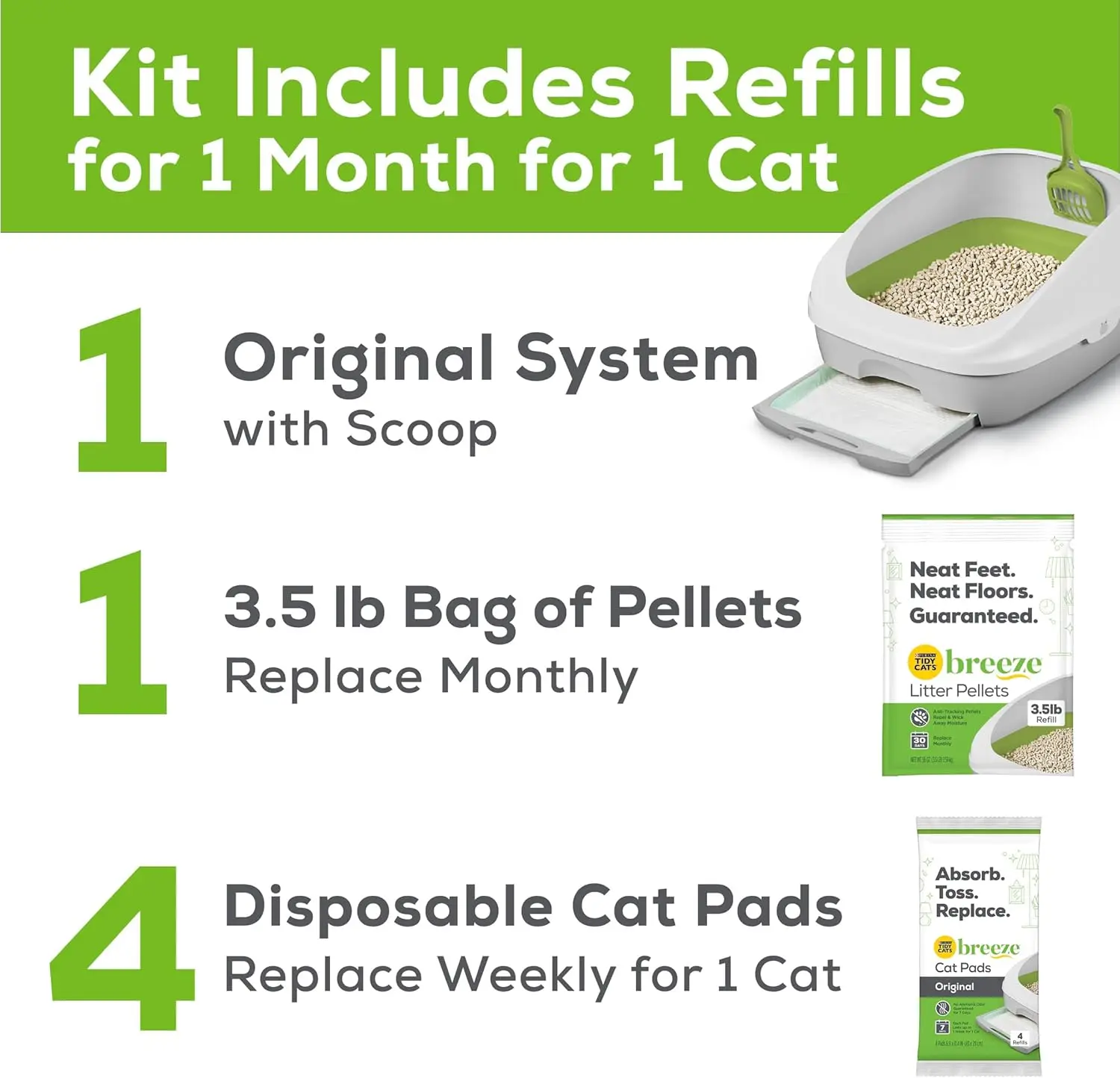 

Cats Non Clumping Litter System, Breeze XL All-in-One Odor Control & Easy Clean Multi Cat Box - 18 lb. Box