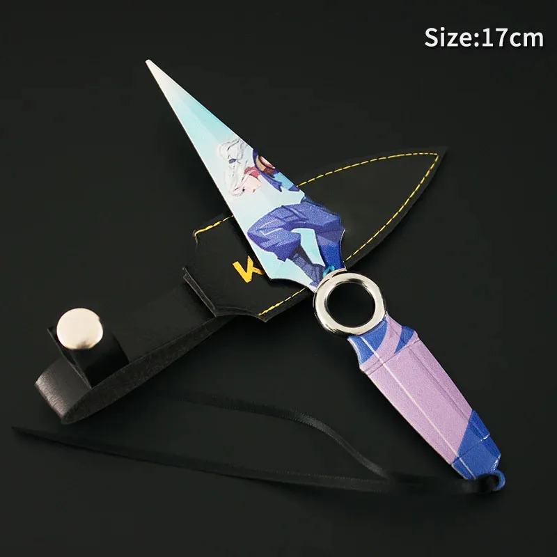 Facas de metal com coldre, arma Valorant, JETT Kunai, faca modelo, espada Cosplay, presentes brinquedos para criança, 17cm