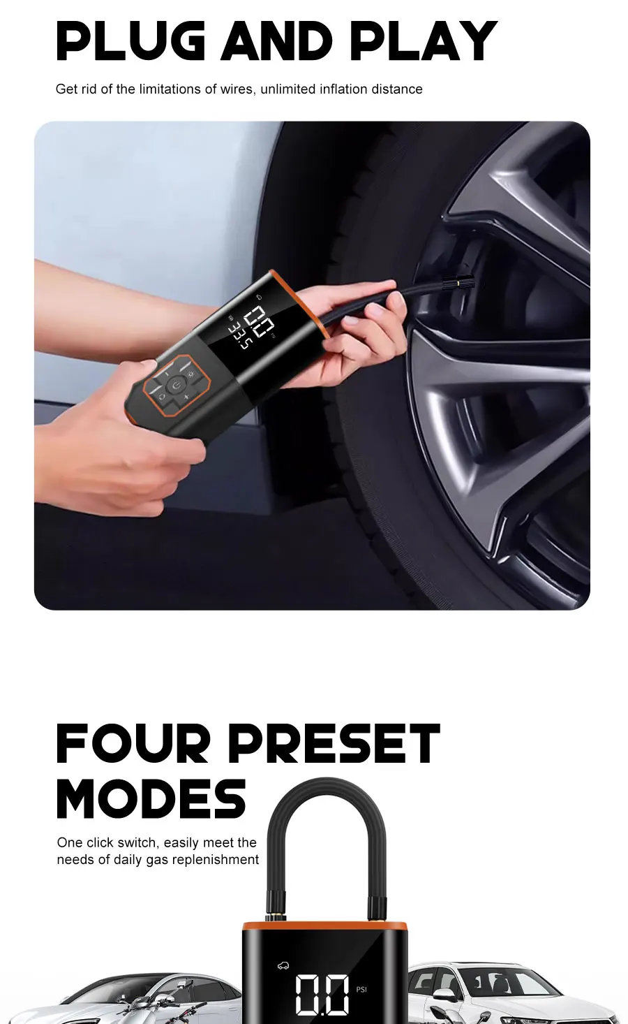 Portable 150PLS Tyre Inflator, Air Compressor, Power Bank Suitable for Cars, Bicycles, Motorcycles, Tyres, and Balls