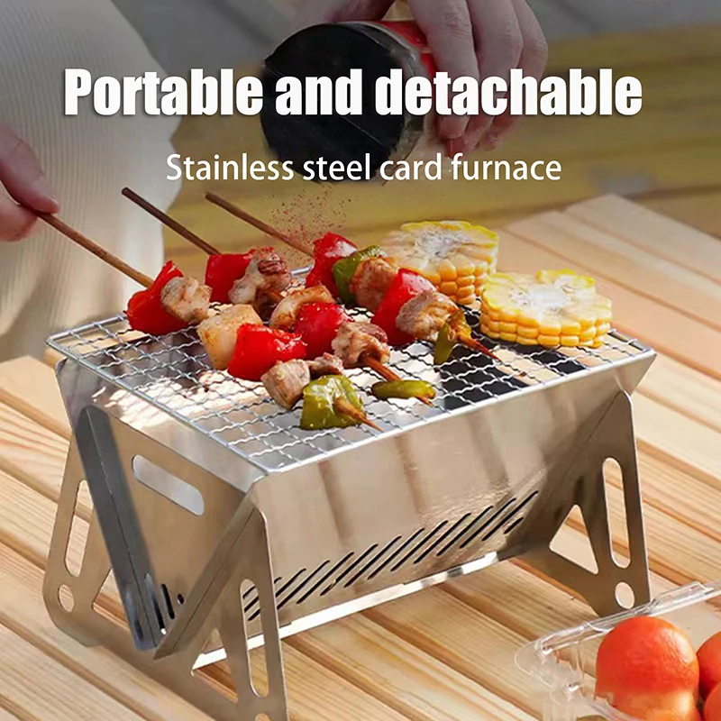 Portable Folding Barbecue Grill Heating Stoves Camping BBQ Grill Rack Net Firewood Stove Stainless Steel Grill Stove