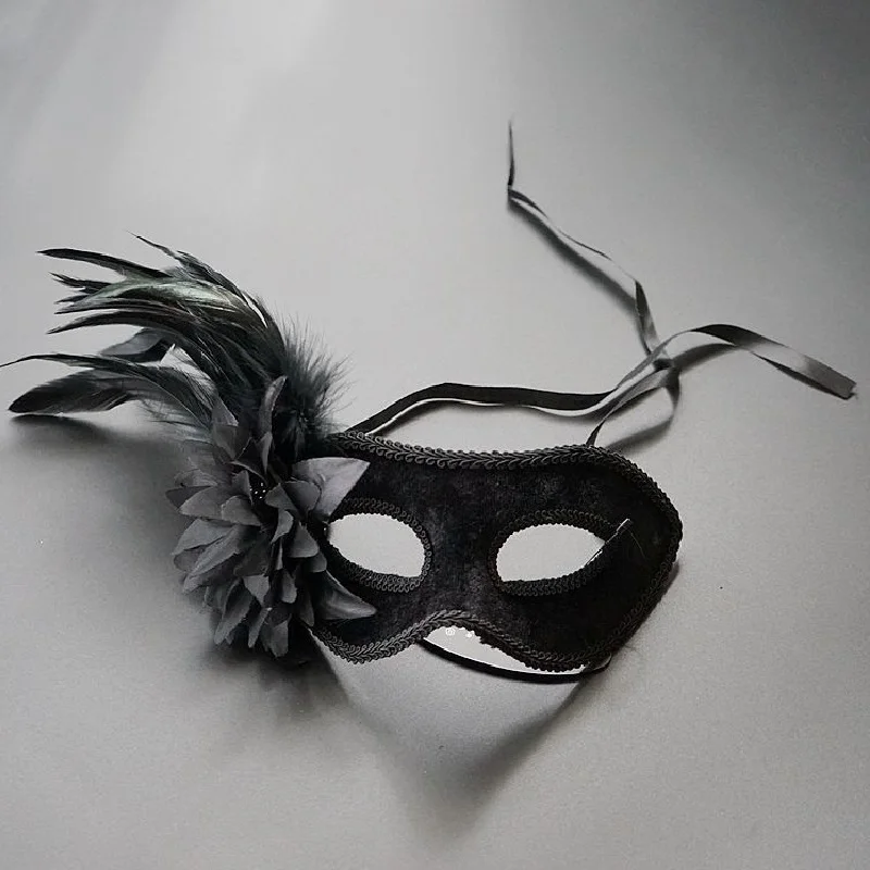 

Classic Black Venice Feather Masquerade Mask, Halloween Bridal Princess Vintage Party Bar Mask