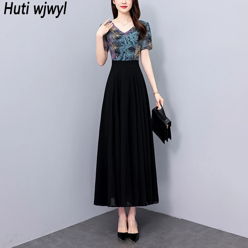 2025 Summer New Casual Chiffon Chic Dress for Women Elegant Bodycon Luxury Prom Vestidos Vintage Black Party Night Long Vestidos