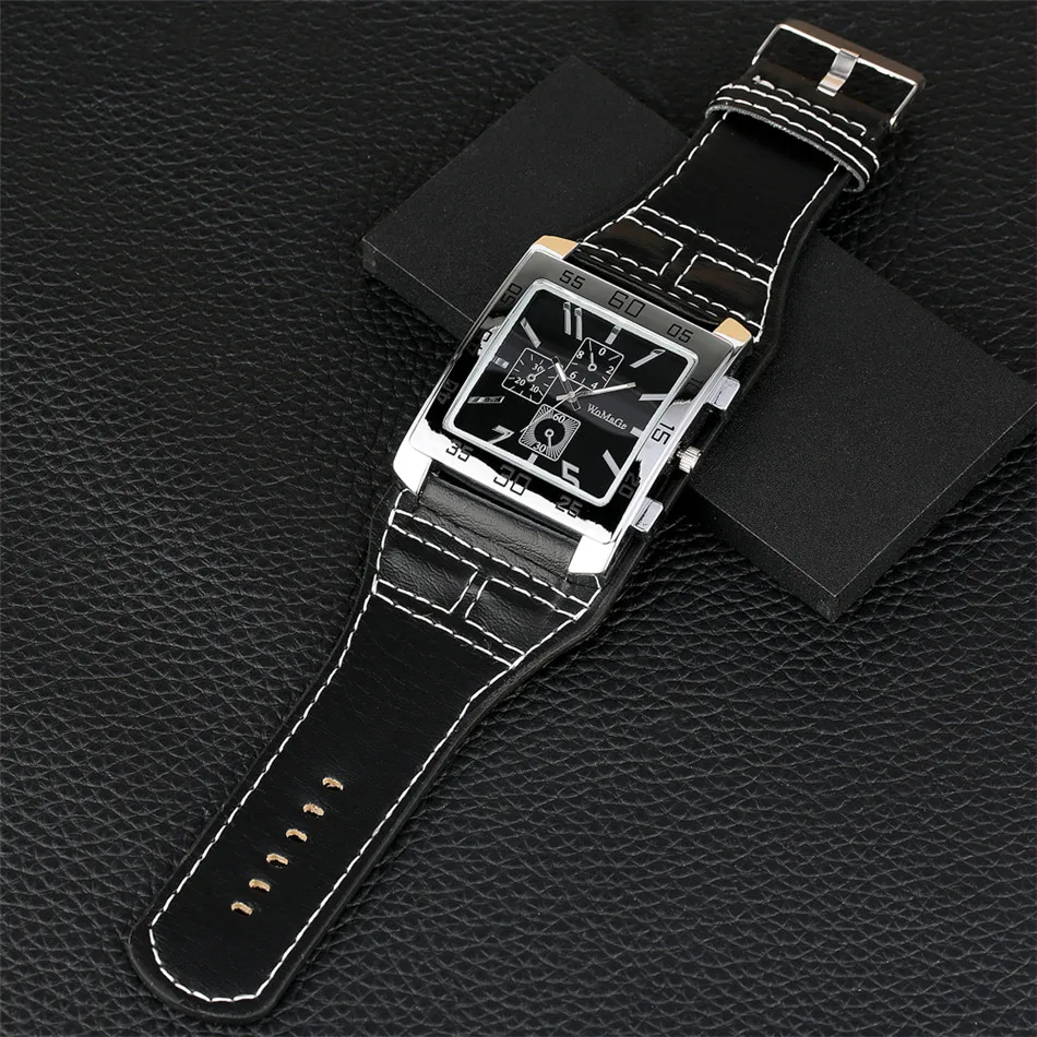 Fashion Punk Black/red/white Women\'s Watch Square Dial Big Size Leather Watchband Lady Rock Wristwatches Quartz Movement