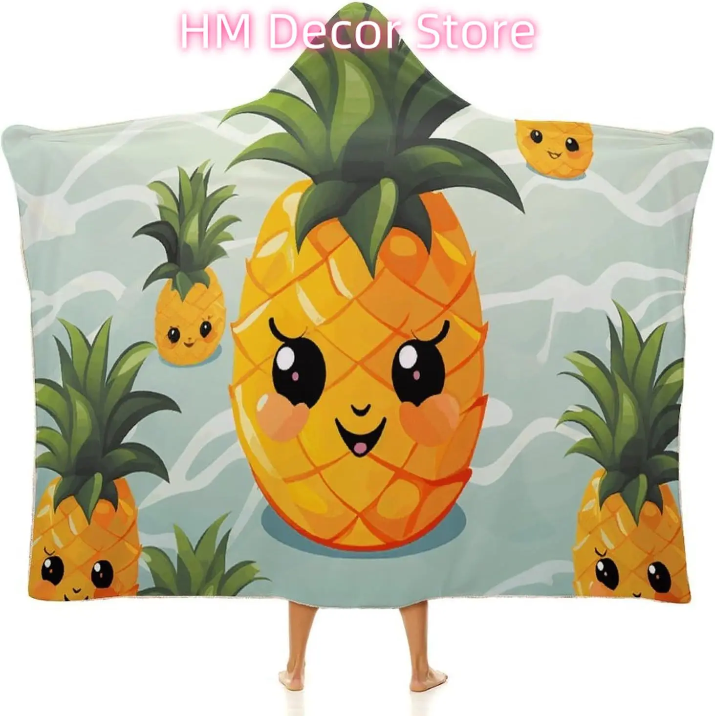 Cute Pineapple Wearable Hooded Blanket, Ultra Soft Arctic Velvet Cape Cloak Unisex - Cozy Wearable Blanket