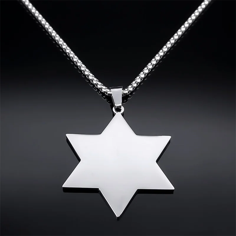 اليهودية السداسية العبرية قلادة الفولاذ المقاوم للصدأ اللون الأزرق نجمة داود درع إسرائيل سلسلة القلائد مجوهرات colar N8140S01