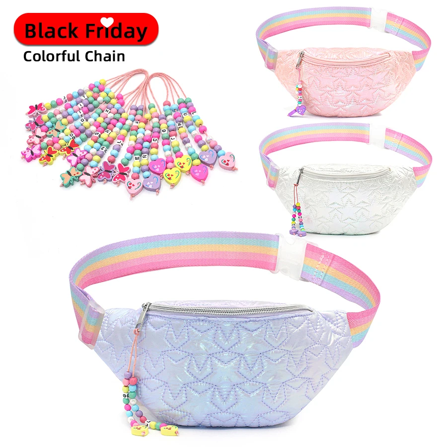 Full Series Kid\'s gift Waist Bags Cheap 3D Embroidered Fanny Packs Macaron-colored Chains~Adjustable Thickened Shoulder Strap