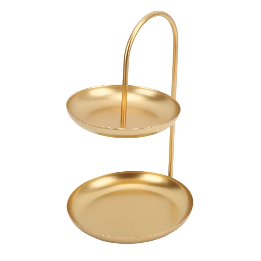 4pcs 2-Tier Design Fruit Serving Tray Iron Construction Gold Finish Dessert Rack Stand Snack Storage Tray Home Decor