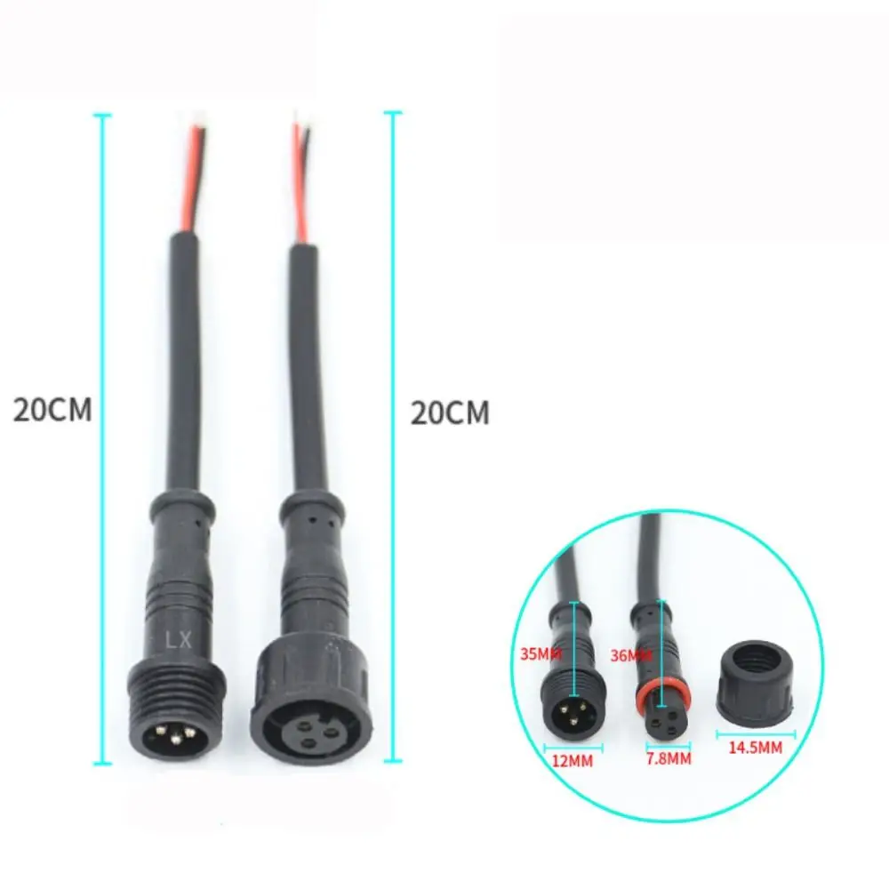 2Pin 3Pin 4Pin Male to Female Led Connector 20CM IP67 Waterproof Wire Led Connector Black Cable 2Pin 3Pin 4Pin Jack