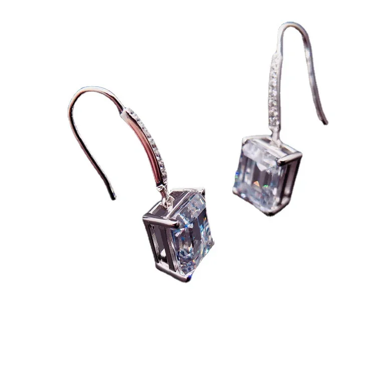 Boucles d'Oreilles en Platine Massif PT950, Clou en Diamant Moissanite de Princesse, Bijoux de Mariage, Cadeau d'Anniversaire, Promesse, pour Femme, 1ct/Pièce