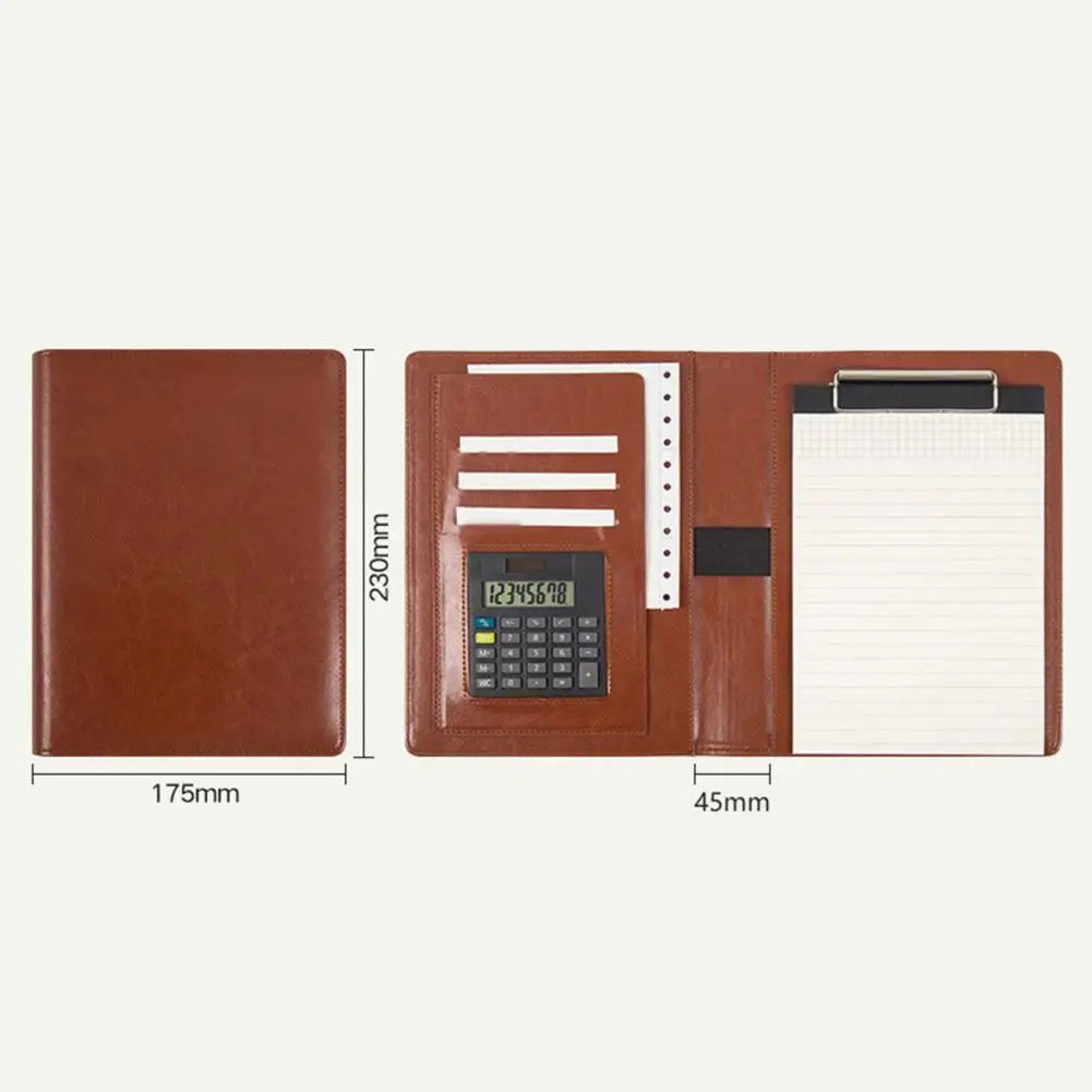 File Folder Multi-Pocket Pen Slot Fake Leather Business Conference Folder with Calculator Business Card Holder Office Supplies