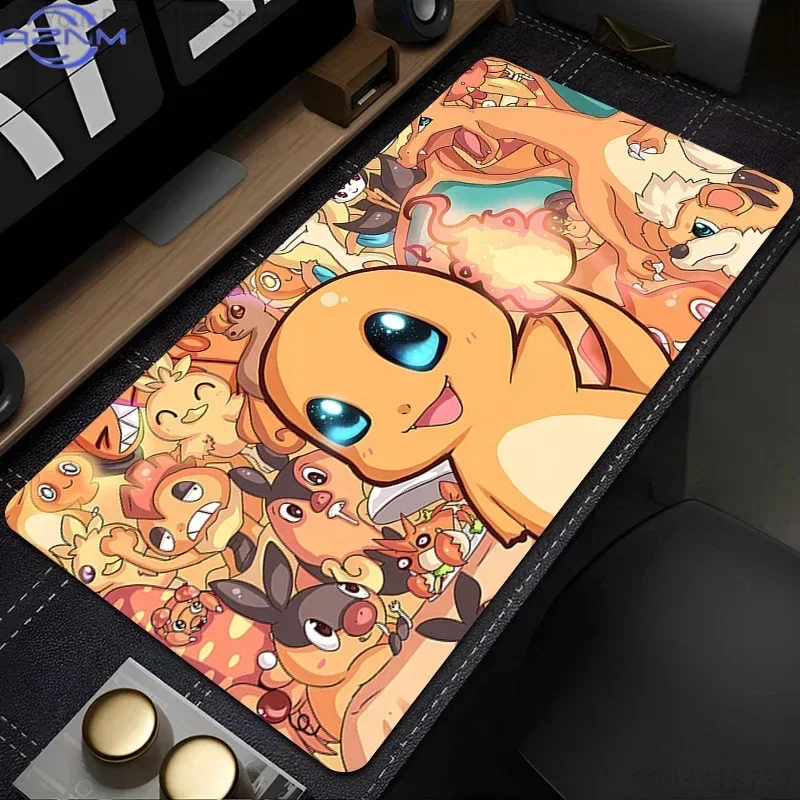 Cute Pikachu Family Collage Large Mousepad, Rubber Non Slip Extended Gaming Desk Mat, Anime Cartoon Table Pad for Laptop Office