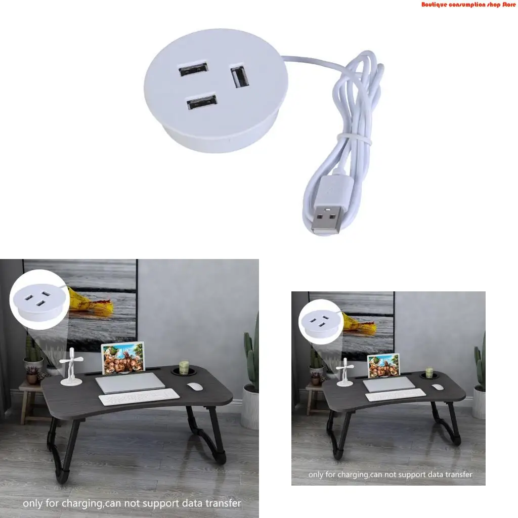 L9NA Desktop Hole Embedded USB to 3 USB Socket Charging Furniture Office Invisible Fast Charging Adapter