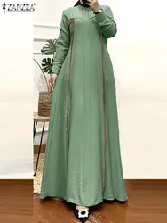 ZANZEA Fashion Muslim Dresses Women Autumn Long Sleeve Maxi Dress Vintage Patchwork Dubai Turkey Islamic Clothing Ramadan Robes