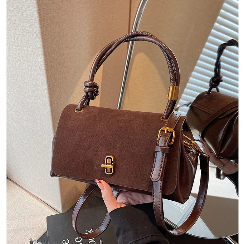 

Vintage Niche Women's Handbag, Single Shoulder Crossbody Bag, High-End Small Square Bag with Lock