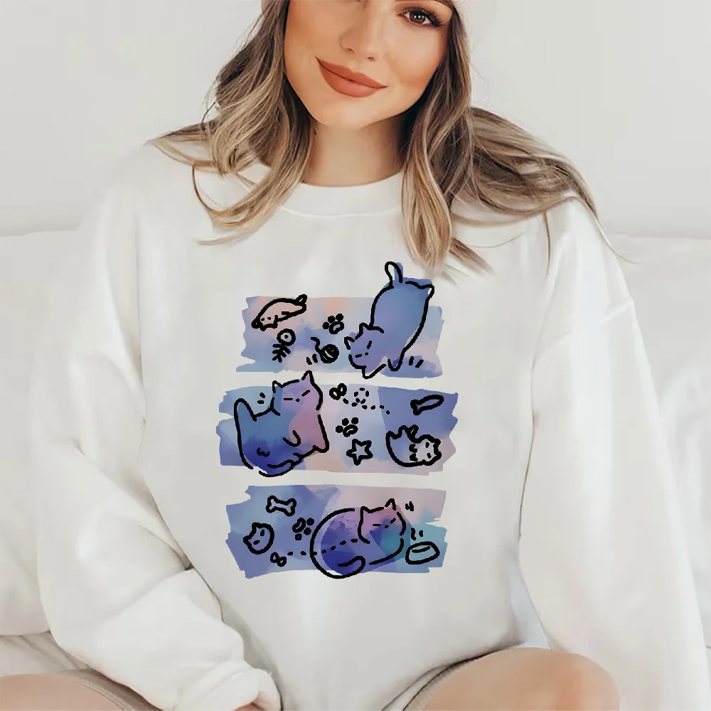 

Sweatshirt Long Sleeves Casual Hoodies Stylish Pullover Soft Breathable Everyday & Party Top with Minimalist Watercolor Cat