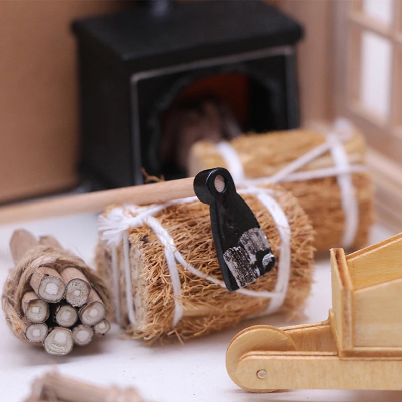 1PC Mini Straw Wooden Match Miniature Wheelbarrow Model Micro Winter Scene Layout Props Doll House Decor DIY Accessories