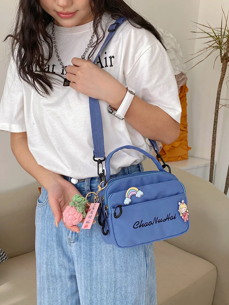 

Милая парусиновая сумка через плечо для женщин, студенческая сумка для мобильного телефона, простая универсальная японская сумка, маленькая Fre Sle Faionable 2025