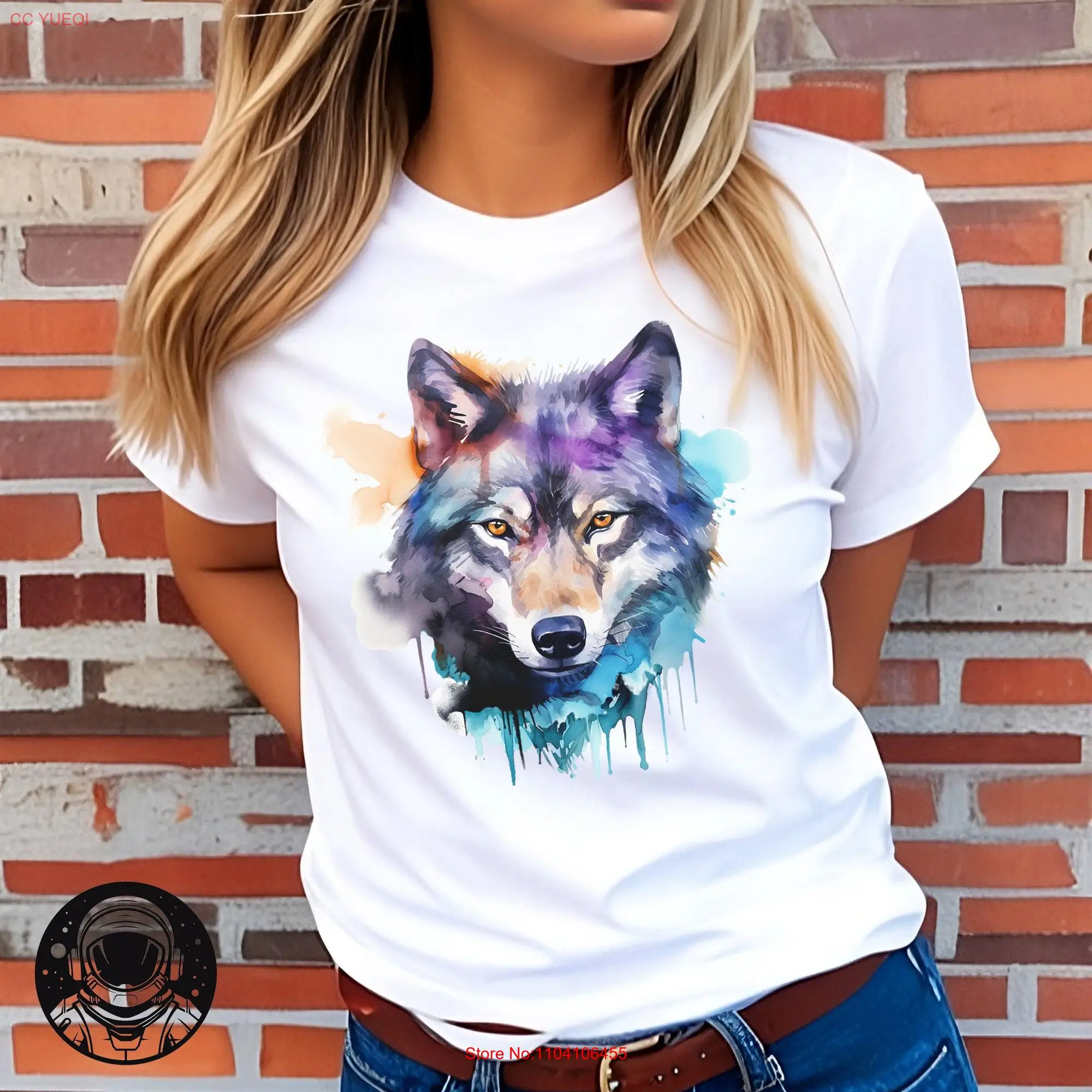 Watercolor Wolf Head T shirt tee art animal long or short sleeves