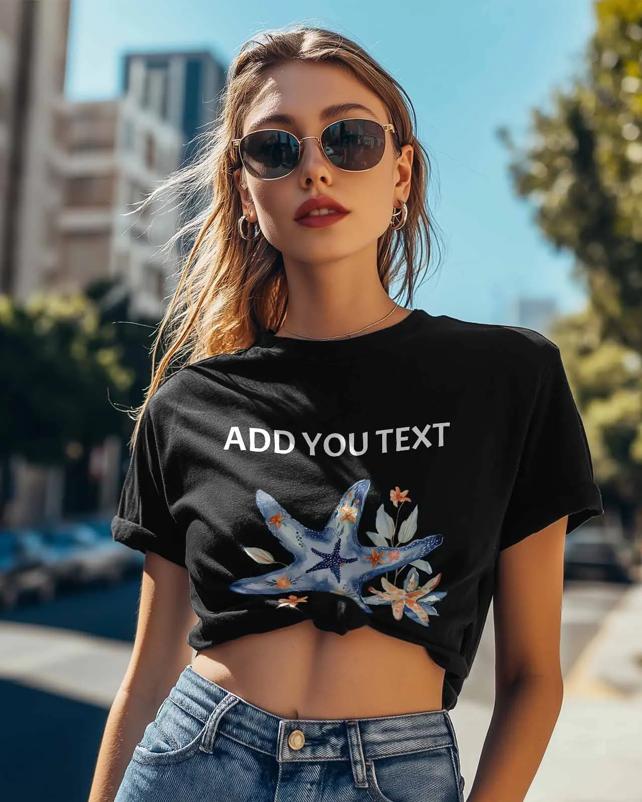 Ocean Beach Pattern Blue Starfish T-Shirt Lover Gift Sweatshirt Fitness T-shirt Short Sleeve O-neck Clothing Tops